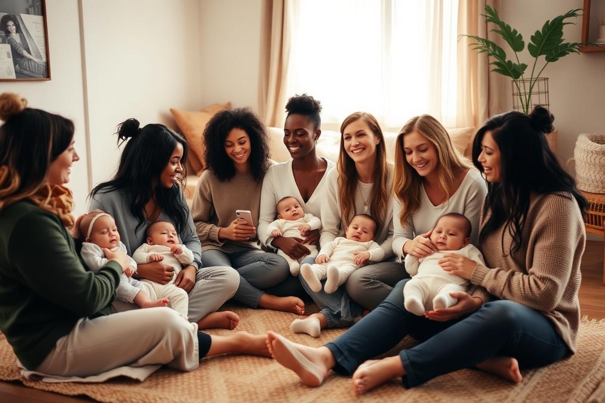 A group of new mothers sitting together with their babies